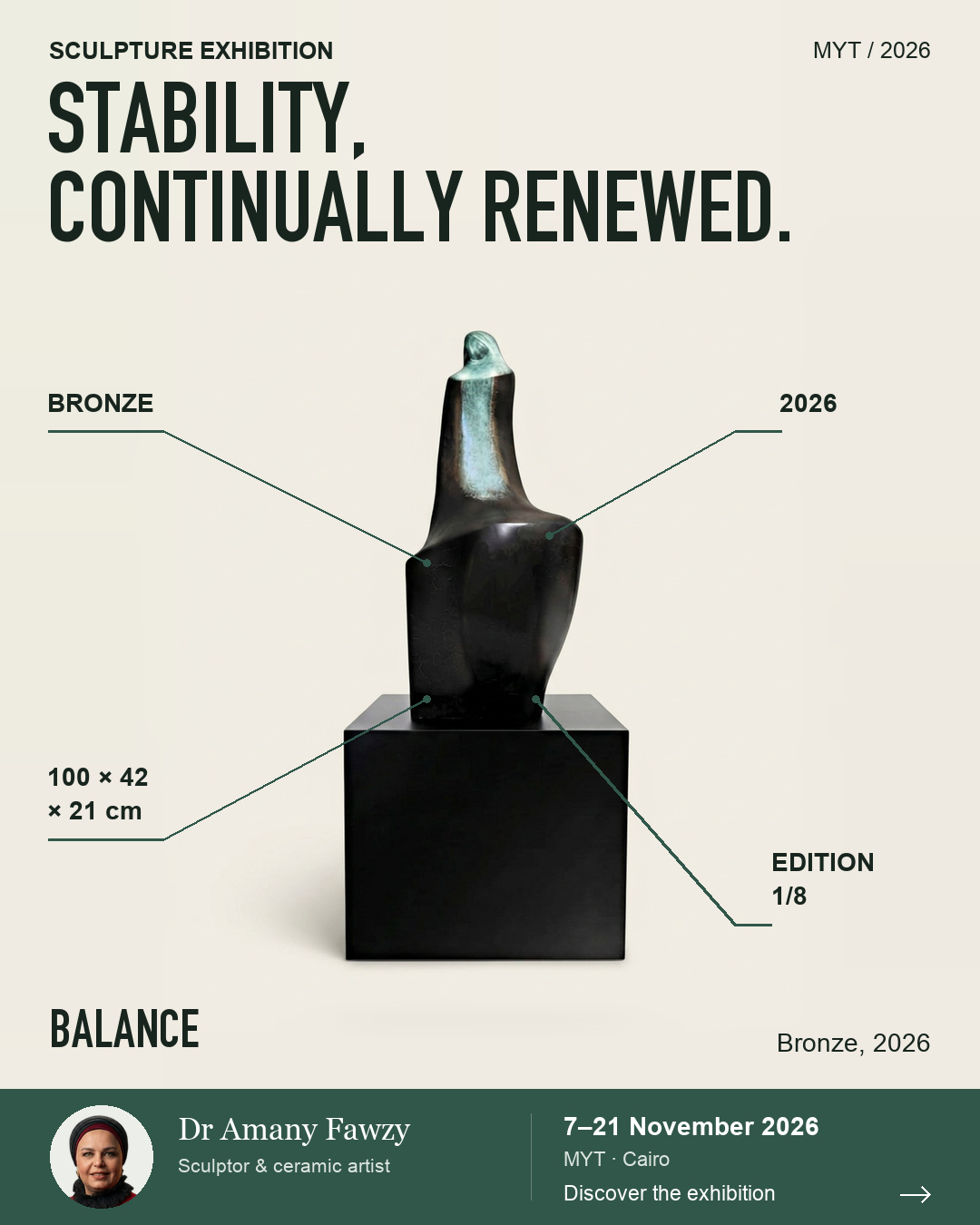 Balance exhibition poster. STABILITY, CONTINUALLY RENEWED.